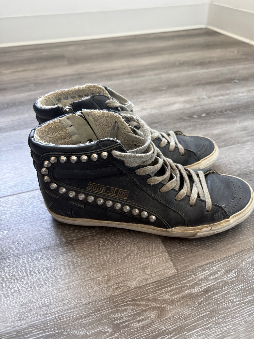 Golden Goose Black High-Top Sneakers with Silver Studs